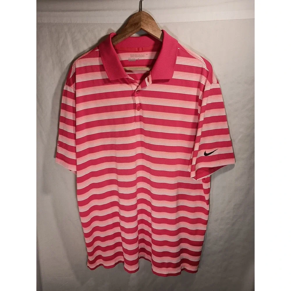 Nike‎ Golf Tour Performance Dri-Fit Men's Striped Golf Polo Shirt XL Braves Logo
